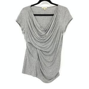 Anthropologie Bordeaux Draped Neck Ruched Front Top Womens Size M Heather Gray